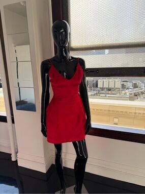 bebe Red Satin V-Neck Spaghetti-Strap Mini Dress